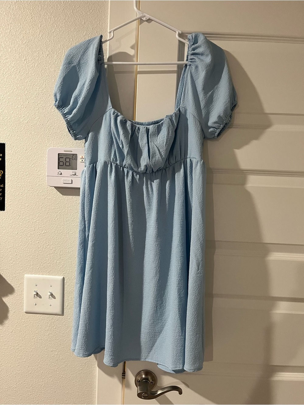 SHEIN Light Blue Square Neck Puff Sleeve Mini Dress